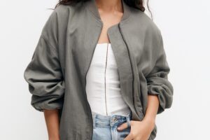 FLOWING LINEN BLEND BOMBER JACKET